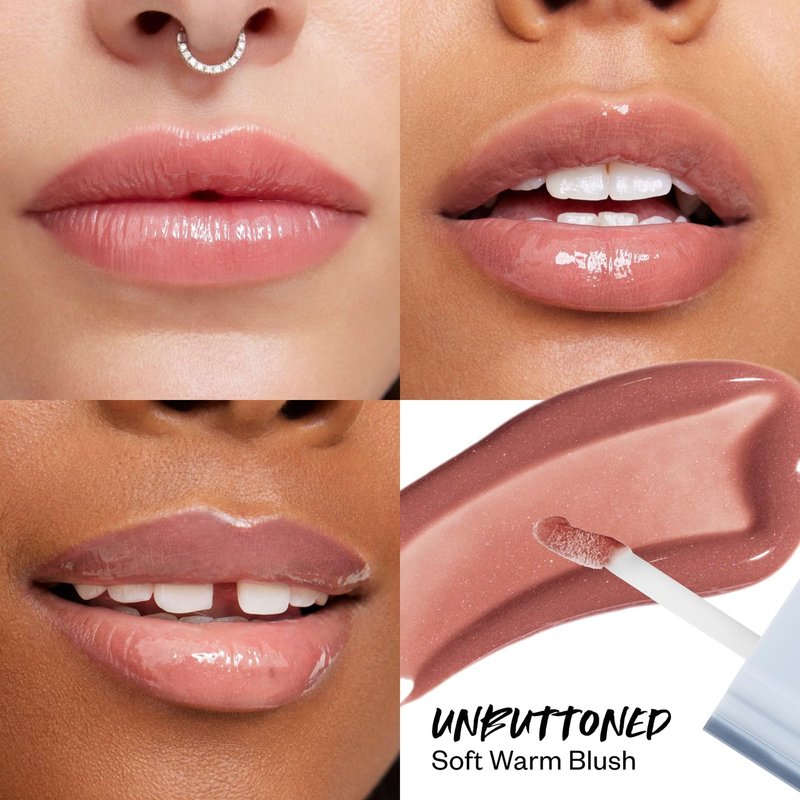 Kosas Wet Lip Oil Gloss - Hydrating Lip Plumping Treatment with Hyaluronic Acid & Peptides, Non-Sticky Finish (Unbuttoned)