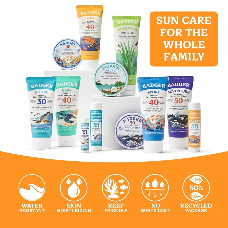 Badger Kids Mineral Sunscreen Cream - SPF 40, 98% Organic, Water Resistant & Reef Friendly | 2.9 fl oz