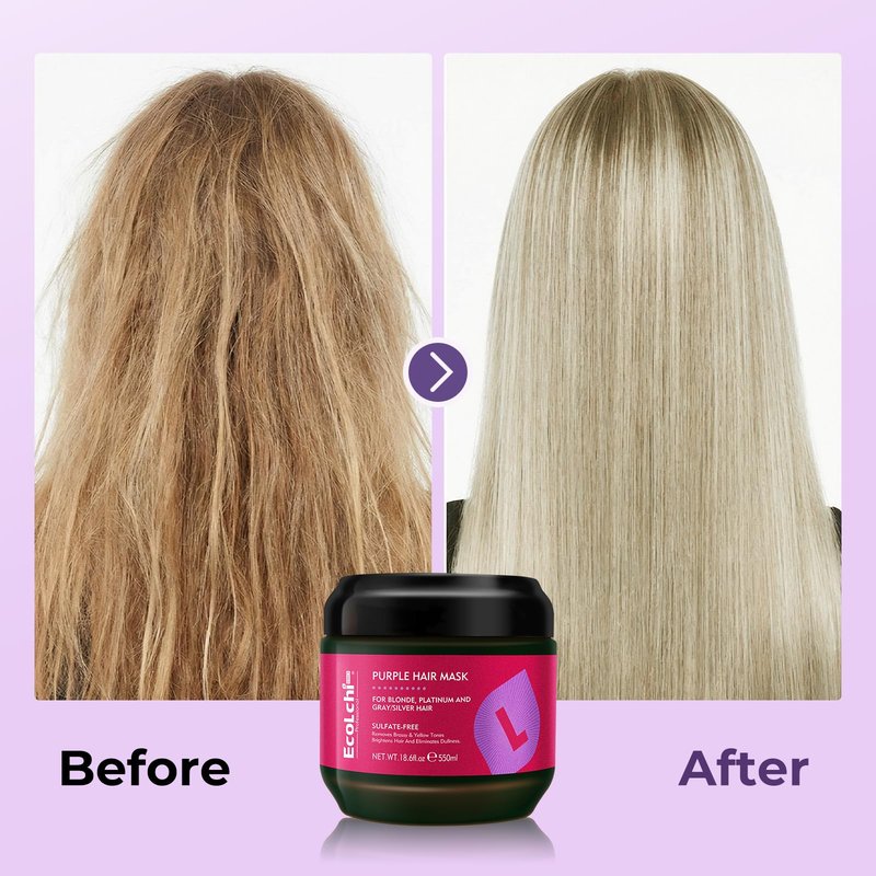 ECOLCHIPRO Collagen Shea Butter Purple Hair Mask Deep Repair Conditioning Collagen Shea Butter Purple Hair Treatment for Blonde Silver Gray Highlighted Hair 18.6 oz 550ml | Sulfate-free