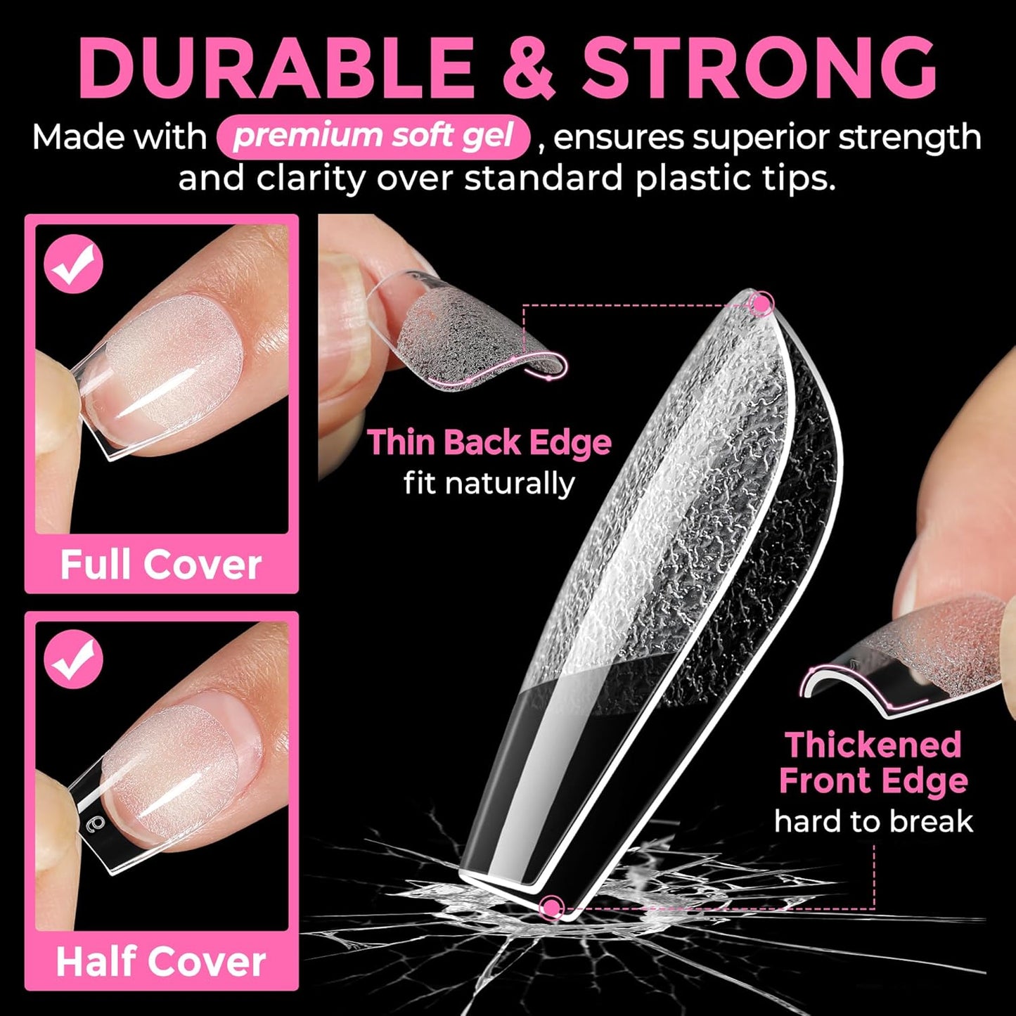 UNA GELLA Extra Short Coffin Nail Tips - 216pcs Full Cover Acrylic Press-On Nails | 12 Sizes Available