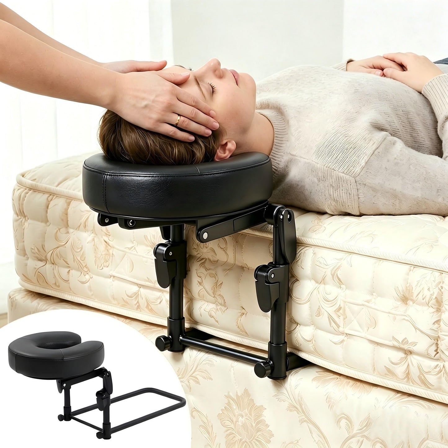 Tademis Massage Headrest for Bed Home Mattress Top Massage Kit Adjustable 18" Height SPA Head Holder Massage Face Cradle Home Salon Face Cushion Support Bracket (Black)