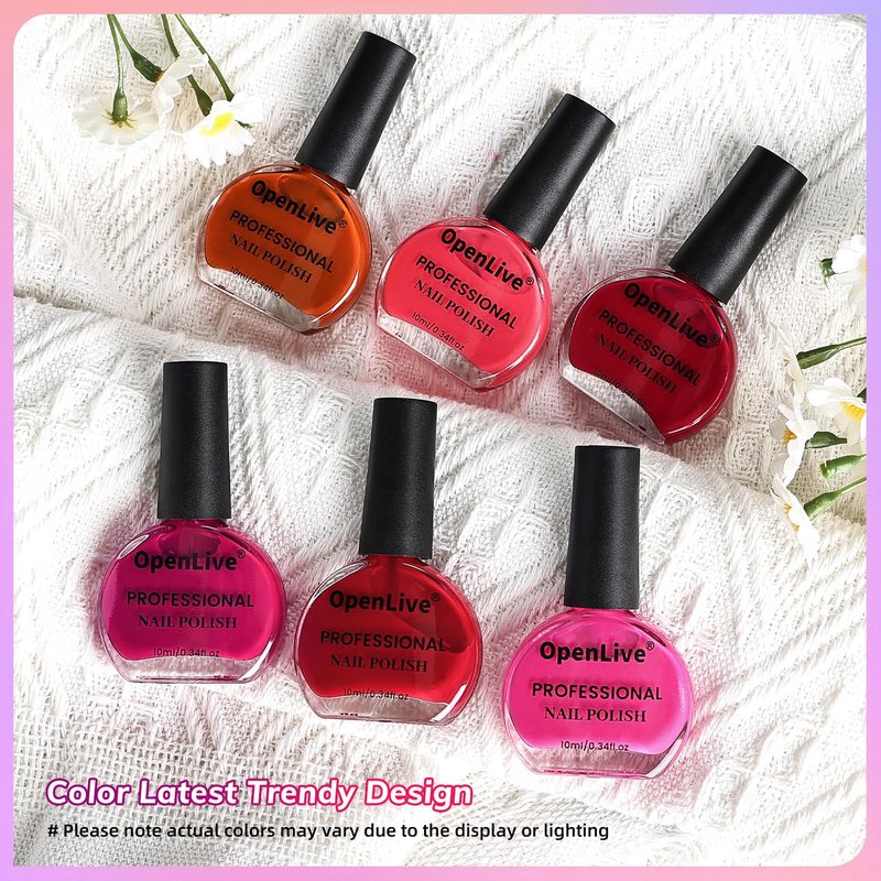 OpenLive 10ml Red Nail Polish Set 6 Colors Rose Red All Seasons Neutral Color Fast Dry Nail Polish Set for Women Salon DIY Nail Art
