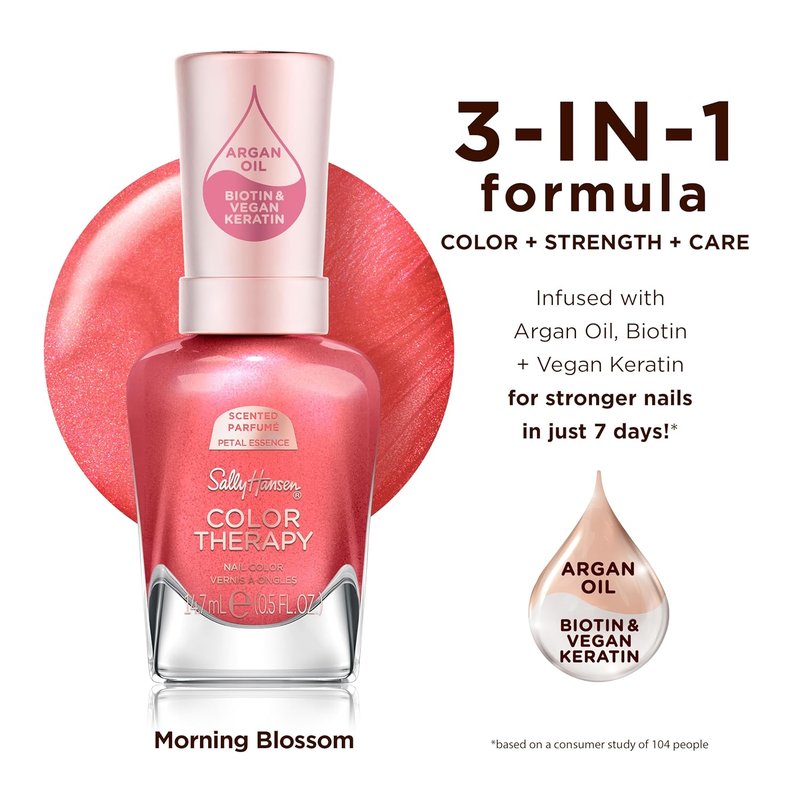 Sally Hansen Color Therapy Nail Polish - Biotin & Argan Oil Formula for Healthy Nails | Opaque Pink - Citrus Spritz 462