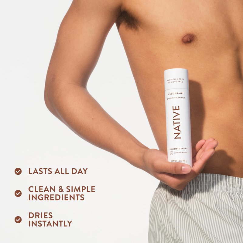 Native Deodorant & Body Spray, Coconut & Vanilla, 72-Hour Odor Protection for Underarms & Body, Aluminum Free, Quick Drying, 3.5 oz