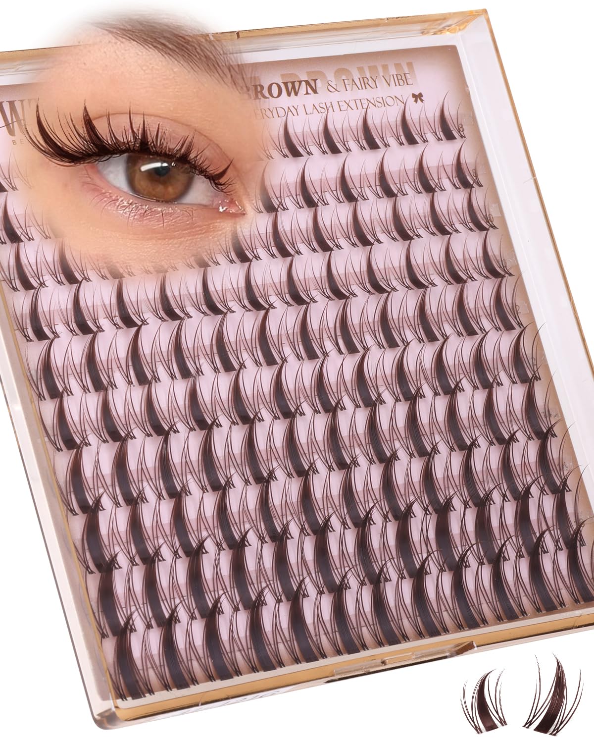 WTVANE Brown Lash Clusters Manga Eyelash Clusters Natural Lash Extensions 8-16mm Wispy Lash Clusters with Spikes Clear Band Individual Lashes Dark Brown Cluster Eyelash Extensions Anime Look
