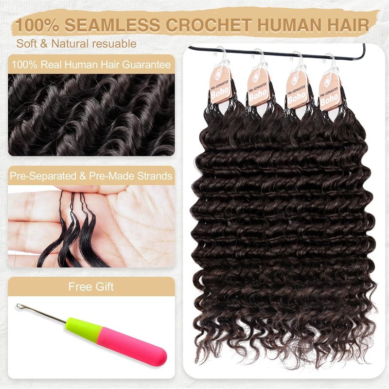 Miracle Knots Crochet Hair - Pre-Separated Deep Wave for Black Women | Easy Install, Lightweight, 14 Inch (2# Dark Brown)