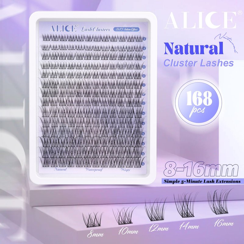 Natural Lash Clusters Wispy Cluster Eyelash Extensions 168pcs Individual Lashes 8-16mm C-Curly DIY Lash Extension Natural Look Soft Thin Band Cluster Lashes by ALICE