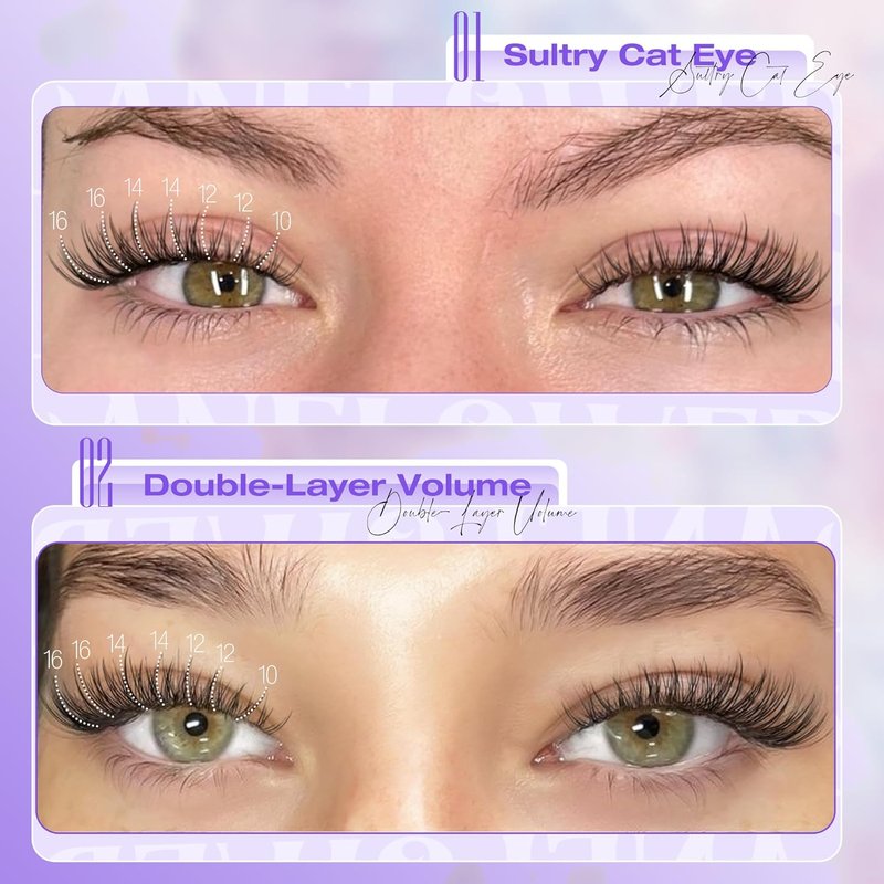 Lanflower Natural Lash Clusters Kit - Waterproof Wispy Eyelash Extensions | 144pcs, 10-16mm Sizes