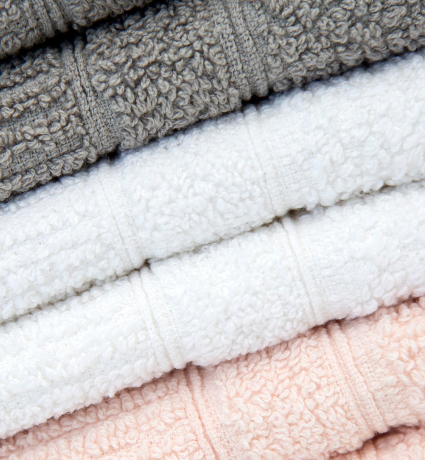 PH Pleasant Home Ribbed Wash Cloths Set - 12 Pack (12” x 12”) – 509 GSM - 100% Ring Spun Cotton Wash Cloth - Super Soft and Highly Absorbent Face Towels (Light Grey, White & Pink)