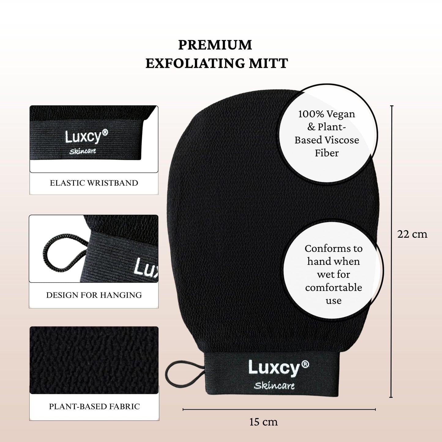 Luxcy Premium Korean Exfoliating Mitt & Body Scrubber Glove, Viscose Fiber Dead Skin Remover for Smooth, Radiant Skin, Shower Skincare, Keratosis Pilaris Treatment & Self-Tan Prep (1 Pack)