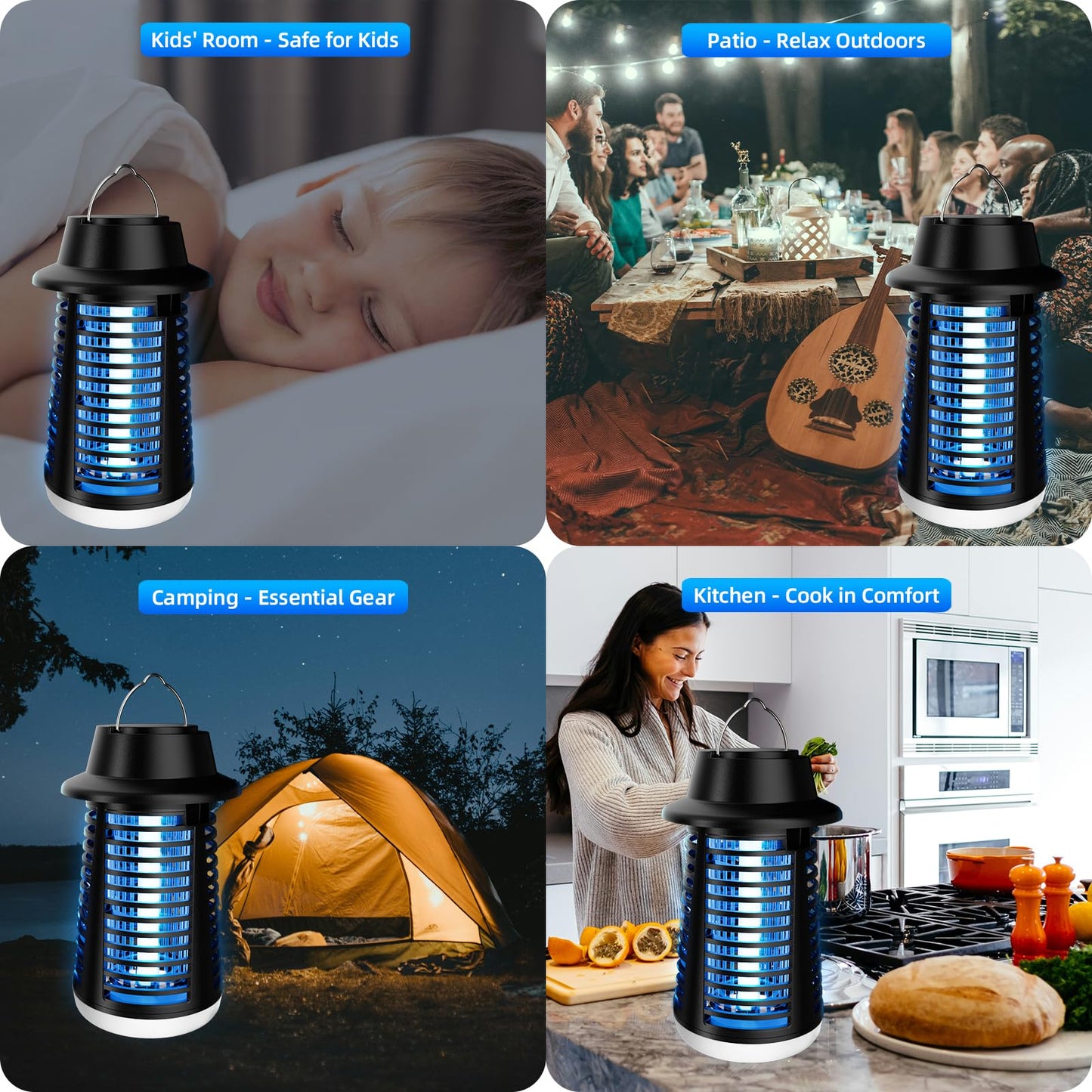 topwowe Bug Zapper Outdoor Indoor, Mosquito Zapper, Fly Trap, Waterproof Insect Killer, 3800V Electric Fly Zapper for Home, Patio, Camping, Kitchen, Black, KN-06