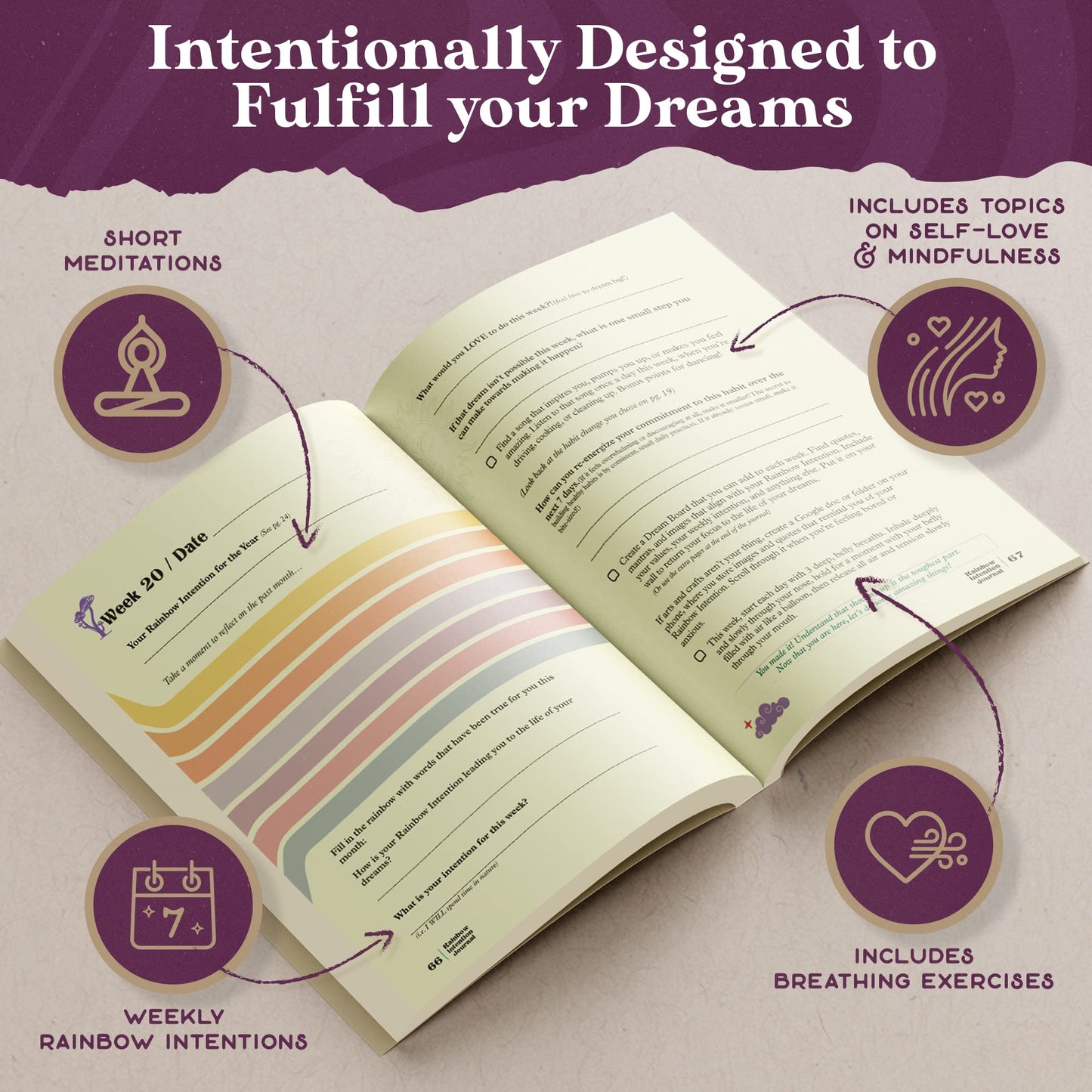 Intention Journal: 52 Week Guided Gratitude Journal for Happiness, Mindfulness, Productivity | Meditations, Breathing Exercises, Goal Setting and Inspirational Quotes | 160 Pages