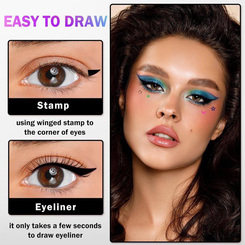 Double-Headed Eyeliner Stamp Set - 7 Colors Waterproof & Smudgeproof Liquid Winged Eyeliner for Flawless Eye Makeup