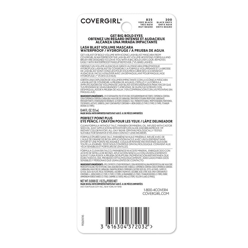COVERGIRL Lash Blast Volume Waterproof Mascara (Very Black) & Perfect Point Plus Eyeliner Pencil (Black Onyx) - Twin Pack
