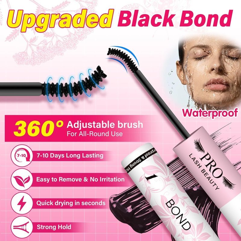 ProLashBeauty Lash Cluster Glue - Upgraded 2-in-1 Black Bond & Clear Seal | Waterproof, Strong Hold, 10ml