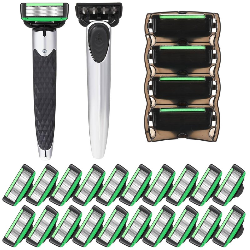 Skiennix 22-Piece Men's Razor Set - Refillable 7-Blade Sensitive Skin Kit for Comfortable Shaving
