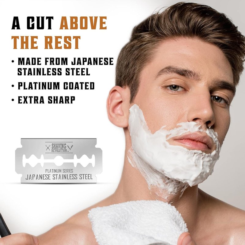 SHAVING REVOLUTION Double Edge Razor Blades - Platinum Japanese Stainless Steel for a Smooth, Precise Shave - 50 Count