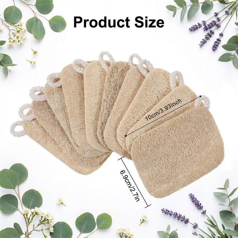 10 Pcs Natural Loofah Sponge Set, Dye-Free, Loofah Sponge for Dishwashing, Loofa for Women and Men Body Scrubber, Bath Exfoliator for Glowing Skin