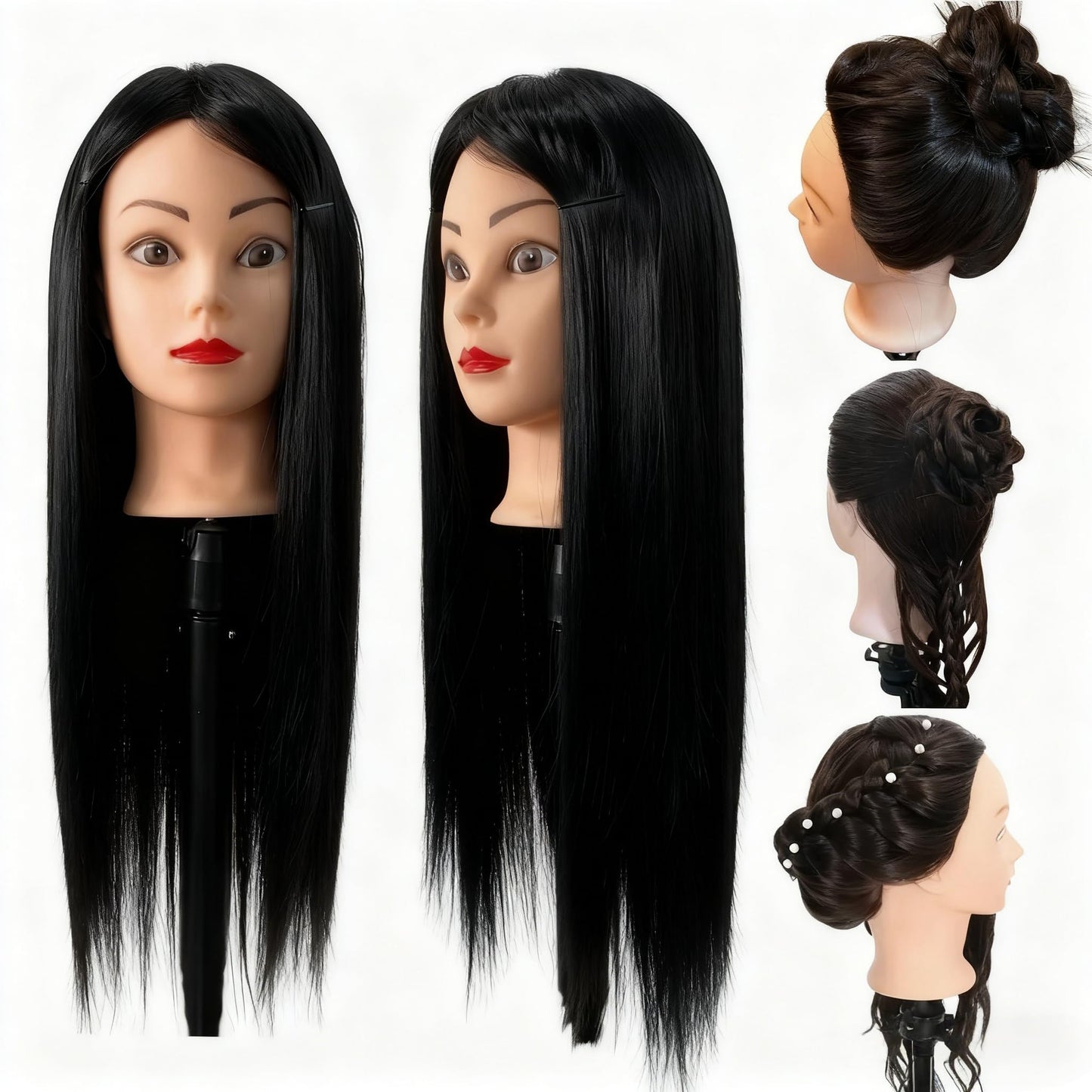 Yiifiulyn Mannequin Head with Hair, 28" Professional Cosmetology Training Doll Head for Hair Cutting, Braiding, Styling Practice, Hairdressing Practice Head for Beginners & Salon Group Use