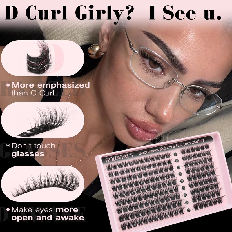 Goddvenus Natural Lash Clusters Wispy Cluster Eyelash Extensions, Fluffy DIY Lash Extension Natural Look False Eyelashes, D Curl Individual Lashes (D Curl 162pcs)