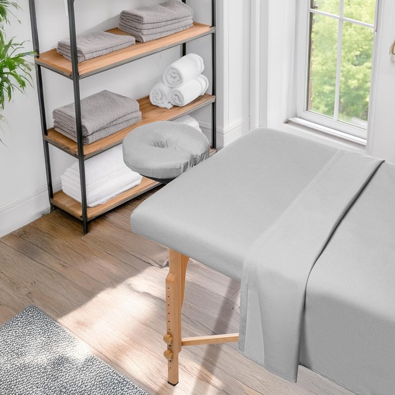 Flannel Massage Table Sheet Set - Soft Cotton Facial Bed Cover with Flat & Fitted Sheets | Light Gray