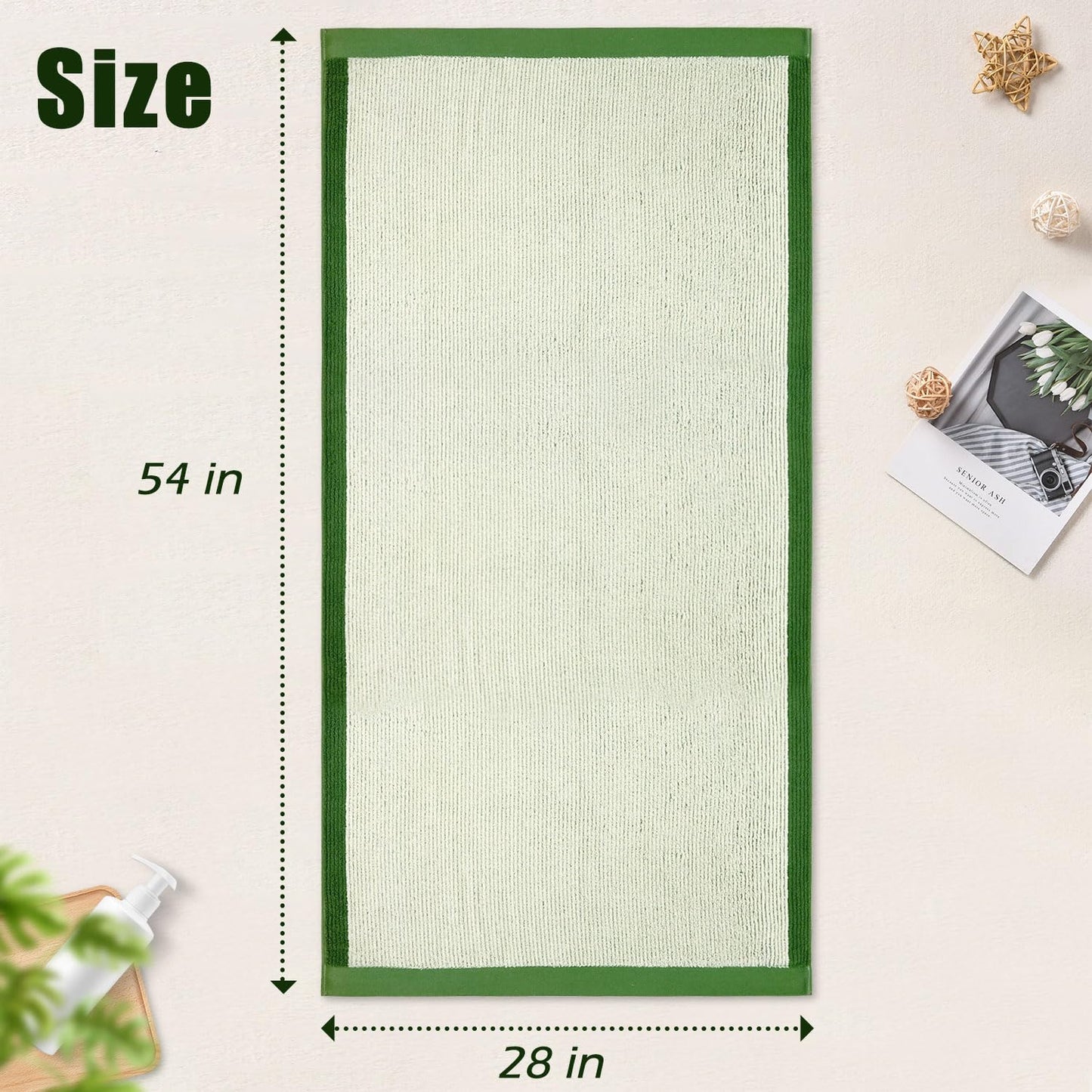 Cleanbear Shower Towel Soft Bath Towels for Bathroom, 2 Cotton Fluffy Bath Towels (520 GSM), 54 x 28 Inches, Green