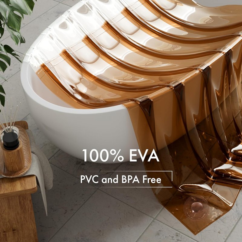 AmazerBath 100% EVA Shower Curtain Liner - Heavy Duty, 72x72 Inches, Color Block Clear & Amber with Brass Grommets