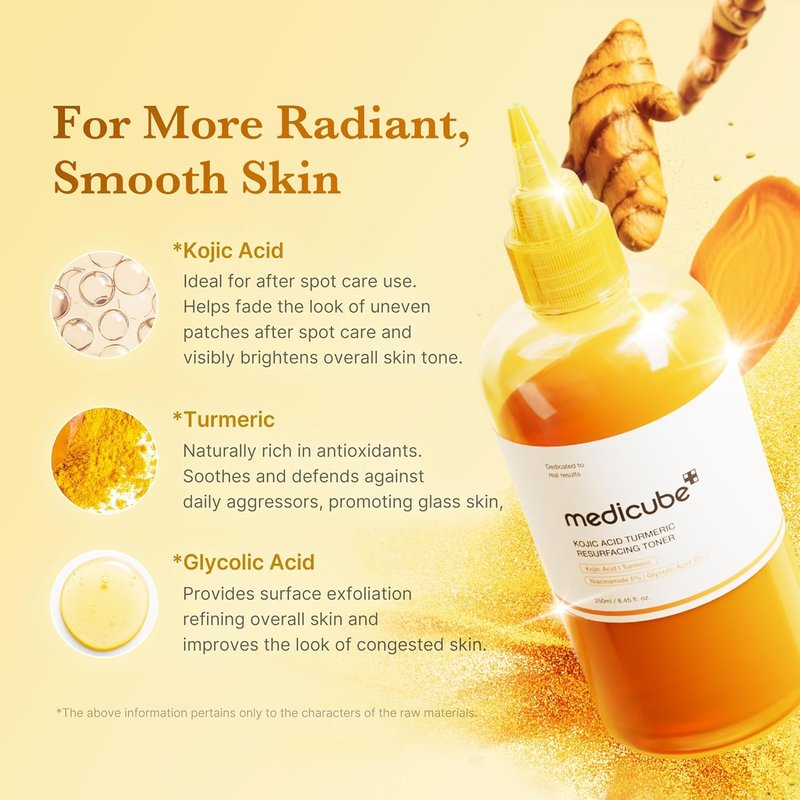 Medicube Kojic Acid Turmeric Smoothing Toner - Lightweight Formula for Even Skin Tone & Texture | 8.45 fl. oz