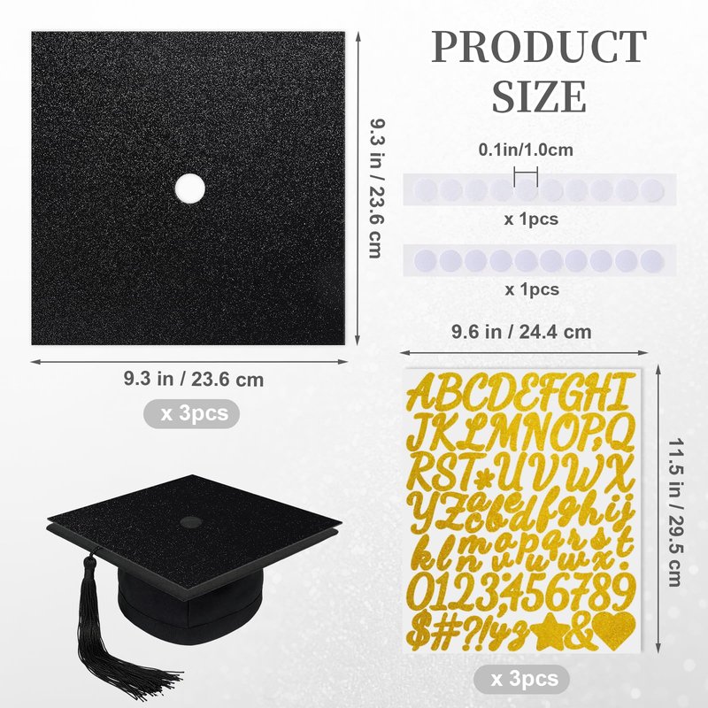 Graduation Cap Topper Base Kit 2026-350g Ultra-Thick Glitter Cardstock with Gold Letter Stickers - Pre-Cut Mortarboard Insert for DIY Decoration & Keepsake Frame
