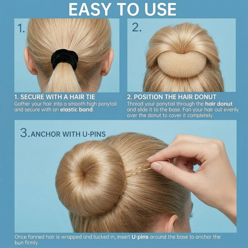 6pcs Hair Donut Bun Maker 2 Sizes in 1 Set(Small + Medium), Won't Slip Bun Shaper Ring for Women Girls Casual Styling | Includes 5 Hair Ties and 20 U Pins (Beige)
