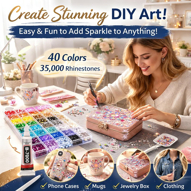 Rhinestones for Bedazzling Kit, 40 Color Bedazzled Kits, 3mm Bedazzler Kit with Rhinestones, Rhinestone Kit, Bedazzling Kit & Gems for Bedazzling, DIY Crafts, Water Cups, 35000PCS Flatback Rhinestones