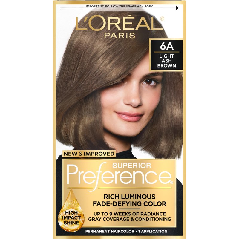 L'Oreal Paris Superior Preference Luminous Fade-Defying Permanent Hair Color, Hair Dye For Up to 9 Weeks of Radiance, Light Ash Brown 6A, 1 Hair Dye Kit