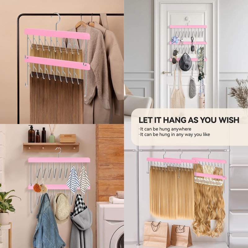 2 Pack Hair Extension Holder & Hanger – Stackable Hair Extension Storage Rack for Styling, Rotatable Braiding Rack Wig Organizer Stand for Wigs, Hairpieces, Clip/Tape Ins and Accessories