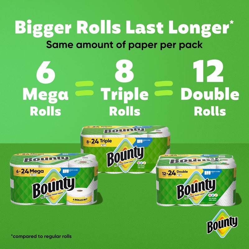 Bounty Select-A-Size Paper Towels, White, 8 Triple Rolls = 24 Regular Roll