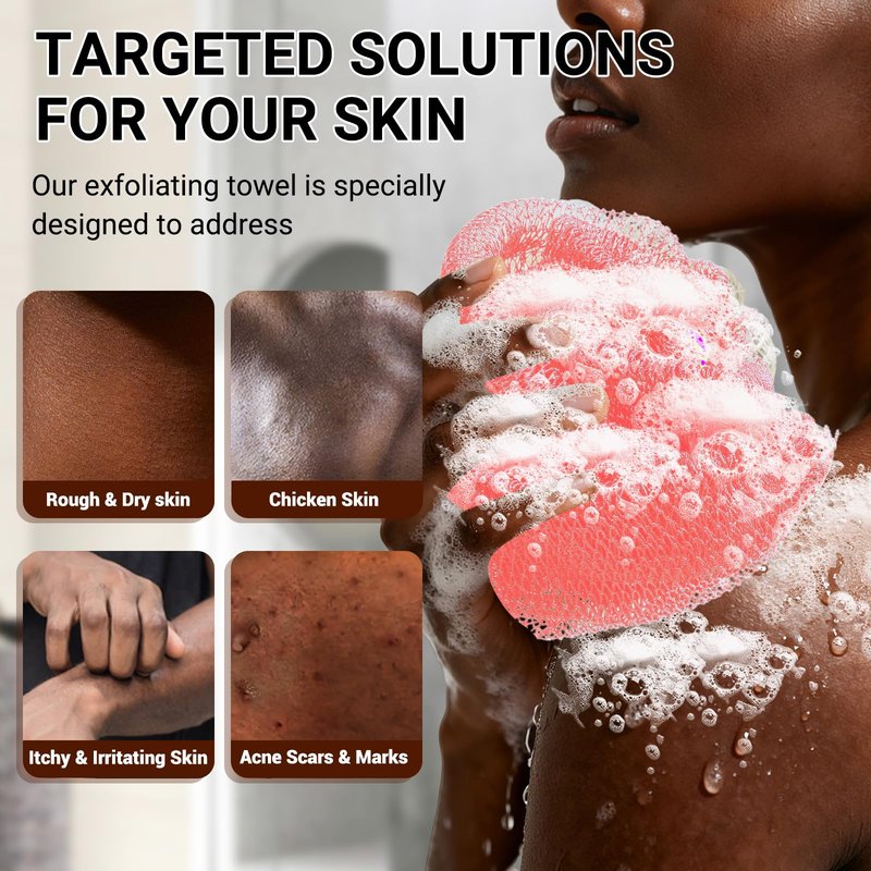 African Net Sponge Authentic for Exfoliating - Extra Knots for Deep Cleansing & Back Scrubbing - Body Scrubber Washcloth for Women & Men - Daily Shower Exfoliator for Smooth, Glowing Skin(Pink)