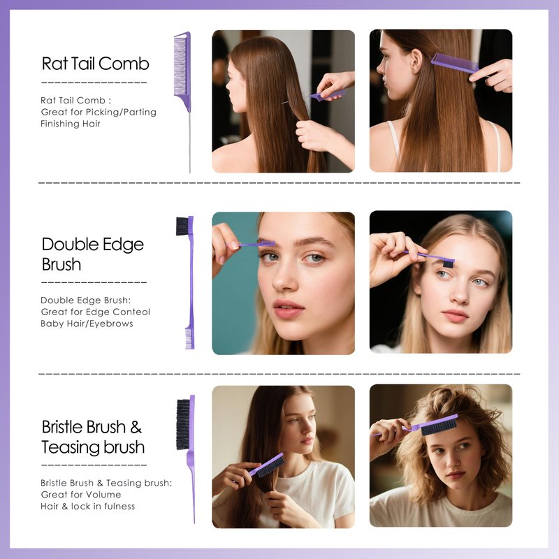 11 Pcs Hairbrush Set, Detangle Hair Brush And Spray Bottle, 3 Pieces Smooth Hairbrush For Toddlers, Suitable For Wet and Dry Hairstyles, Suitable For Adults And Children. (Purple)