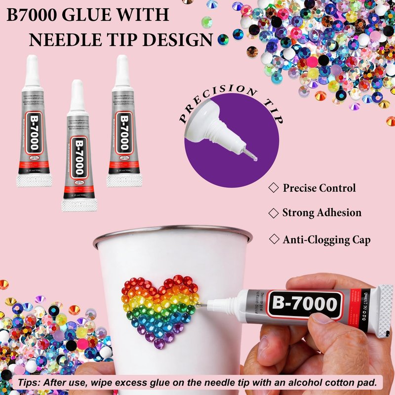 Ayzololo 42 Colors Resin Jelly Rhinestones for Bedazzling, 3mm 32000Pcs Flatback Gems Bedazzler Kit with 3Pcs 10ml B7000 Glue, Tweezer & Pickup Pen for Nail Art, DIY Crafts, Phone Cases