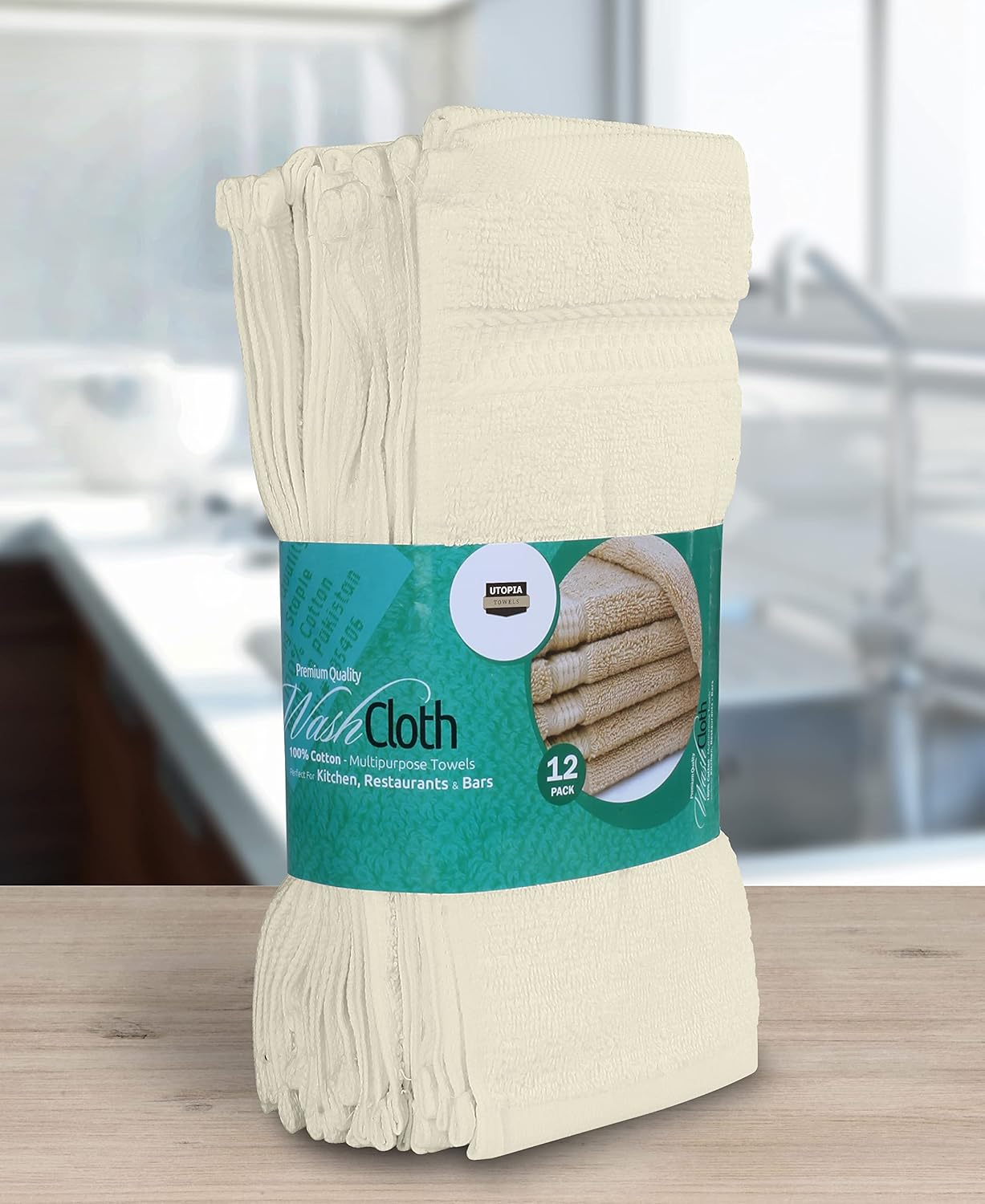 Utopia Towels | Premium 12-Pack Wash Cloths Set - 100% Cotton, Highly Absorbent, Soft Feel | 12x12 Inches, Ivory