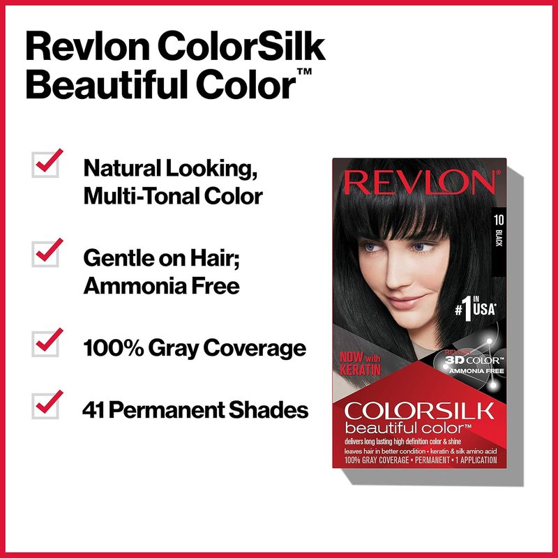 Revlon Colorsilk Permanent Hair Color - 100% Gray Coverage, Ammonia-Free | 11 Soft Black, 4.4 Oz