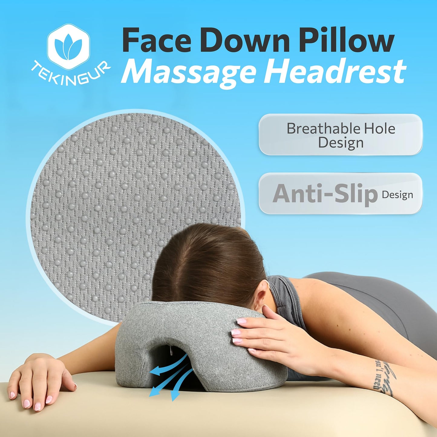 TEKINGUR Face Down Pillow with Ice Face Mask for Massage Table, Massage Headrest for Bed, Face Pillows for Stomach Sleeping, BBL Pillow After Surgery Post Eye Surgery & Vitrectomy Recovery