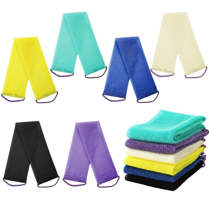 Kinlop 6 Pcs African Exfoliating Net Body Scrubber Long Net Bath with Ropes Sponge Exfoliating Back Scrubber Clean Exfoliating Washcloth African Bath Net Skin for Daily Shower, Bathing, Women, Men