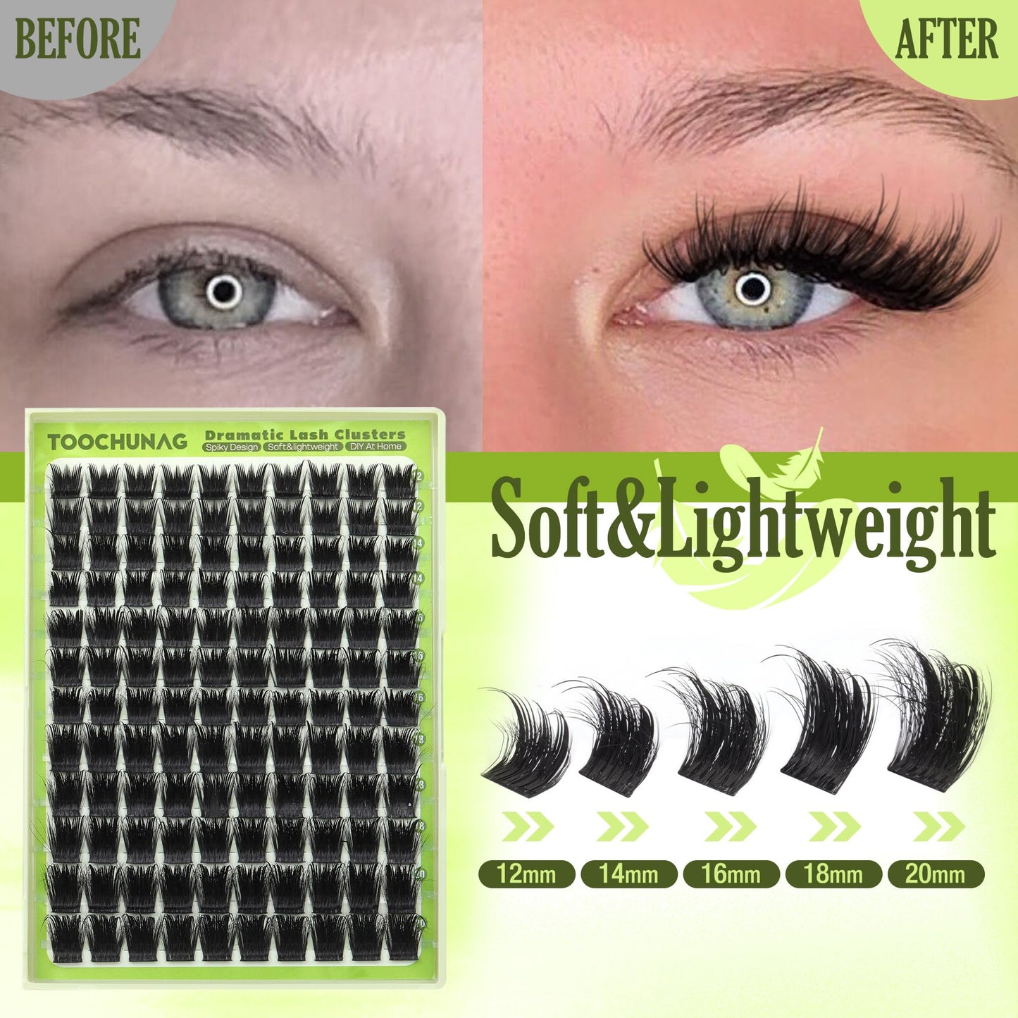Spiky Lash Clusters 300D Fluffy Eyelash Clusters 12-20mm Volume Cluster Eyelash Extensions D Curly Mink Individual Cluster Lashes with Spikes for DIY Manga Lash Extension by TOOCHUNAG