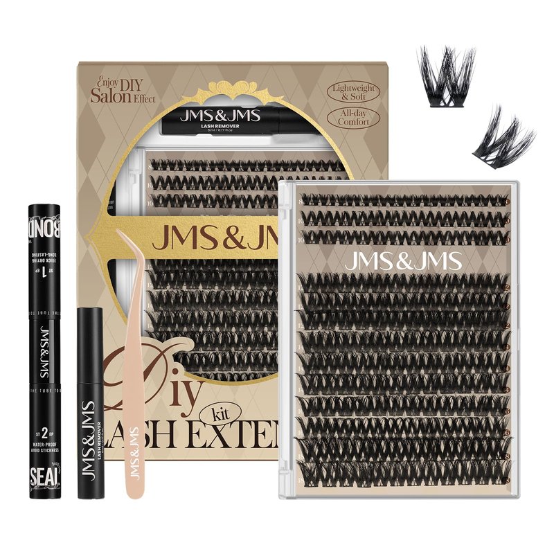 JMS&JMS Flaunt Lash Clusters Kit Flora Lash Extension Kit CC Curl Individual Lashes Eyelash Extension Kit with Lash Bond and Seal, Lash Remover, Lash Tweezers at Home (Flora-8-18mix)