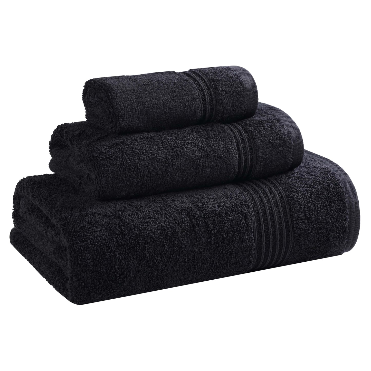 Superior Egyptian Cotton 3-Piece Towel Set, Basic Towels For Bathroom, Home Decor, Guest Bath, Shower, Apartment, Included 1 Face, 1 Hand, 1 Bath Towel, Washcloth, Quick Dry, Black