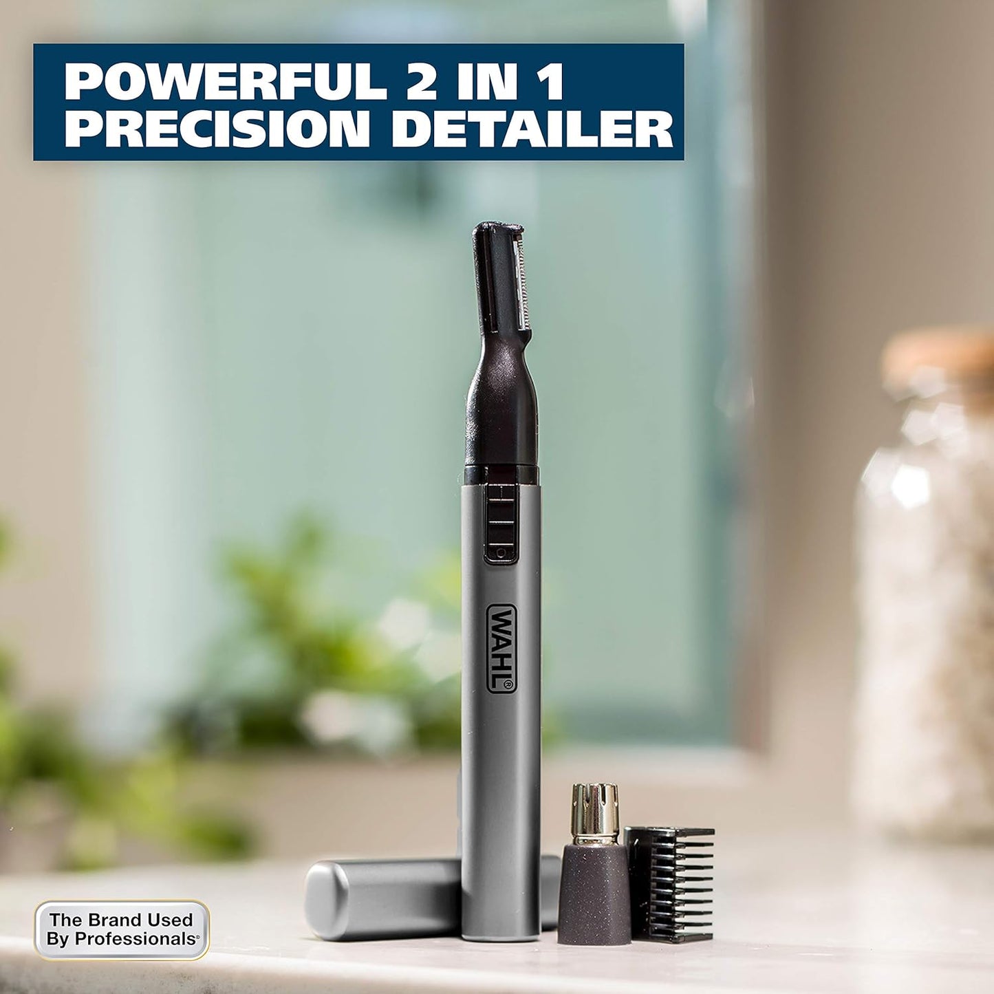 Wahl Micro Groomsman Personal Trimmer - Battery Powered Facial Detailing Tool | Rinseable & Interchangeable Heads