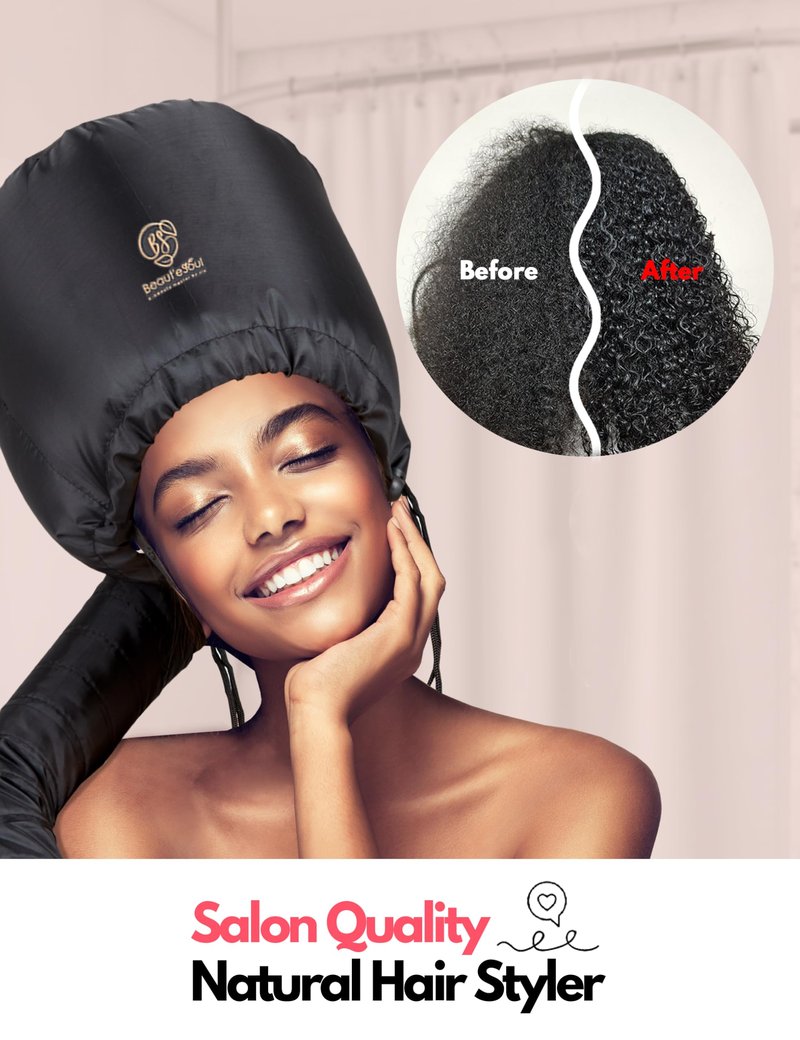 BEAUT'E SEOUL Bonnet Hair Dryer Attachment – Large Soft Hood for Deep Conditioning, Natural Curly Hair, Rollers & Braids, Fits Handheld Blow Dryers for Quick Drying