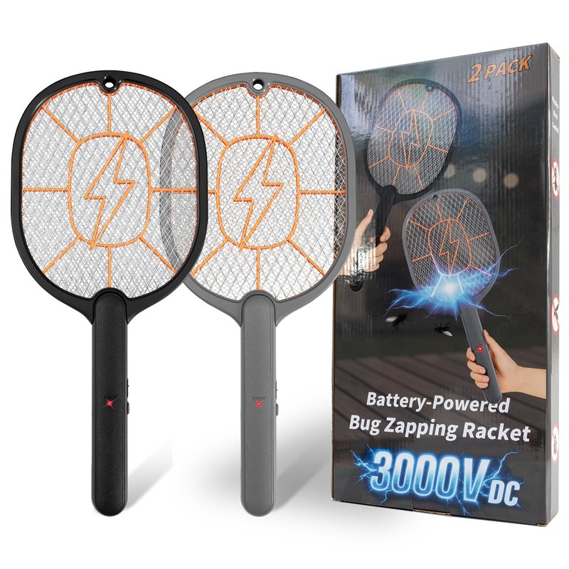 2-Pack Electric Fly Swatter, Black & Gray, AA Battery Operated Bug Zapper Racket for Indoor/Outdoor Use, Mosquito & Fly Killer, Handheld Insect Catcher