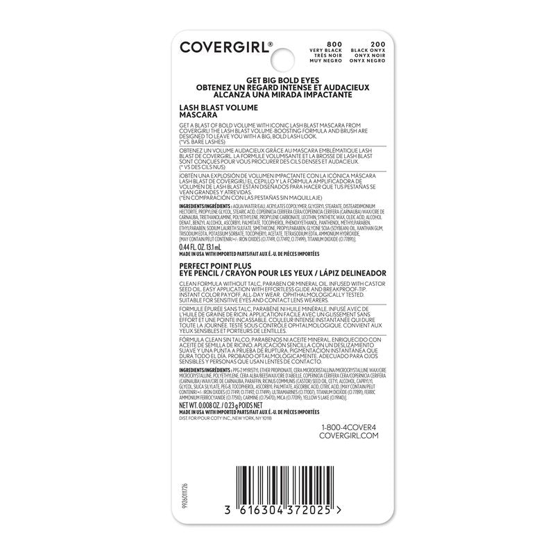 COVERGIRL Lash Blast Volume Mascara(Very Black) & Perfect Point Plus Eyeliner Pencil (Black Onyx) - Twin Pack