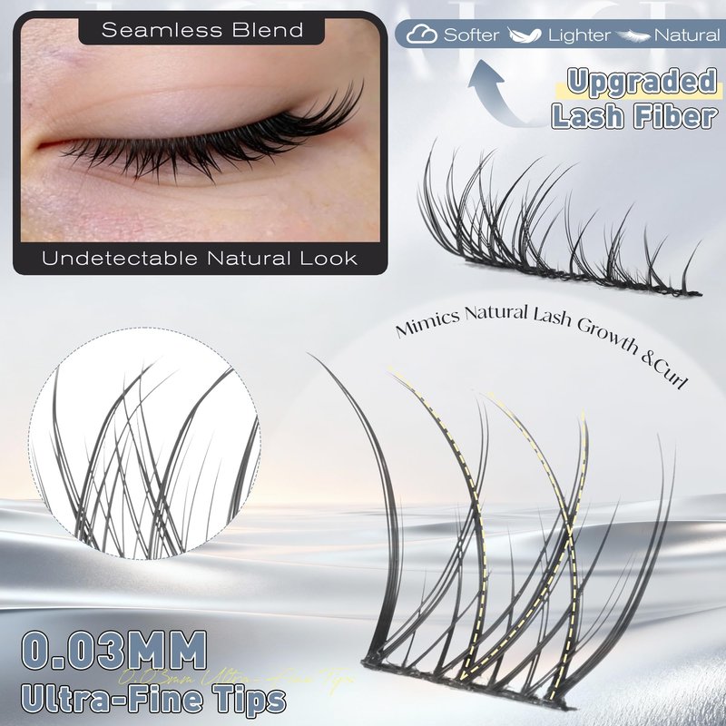 ALICE Short Lash Clusters Kit Natural Wispy Eyelash Clusters Kit 8-12mm Thin Band Cluster Eyelash Extension Kit for No Makeup Makeup Cleangirl Aesthetic