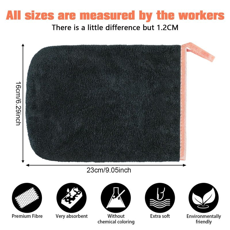 PHOGARY 8 Pack Microfiber Wash Mitts for Face Body, Super Soft Absorbent Coral Fleece Facial Cloths Bath Shower Mitt, Reusable Makeup Remover Washcloths, Black, 6x9in